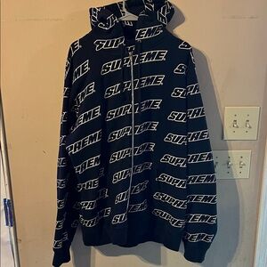 SUPREME REPEAT ZIP UP HOODED SWEATSHIRT BLACK/WHITE SIZE XL SS18